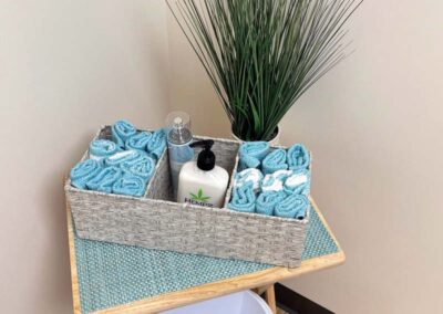 Towels for drying off after tanning in our booths, body lotion and body spray also available